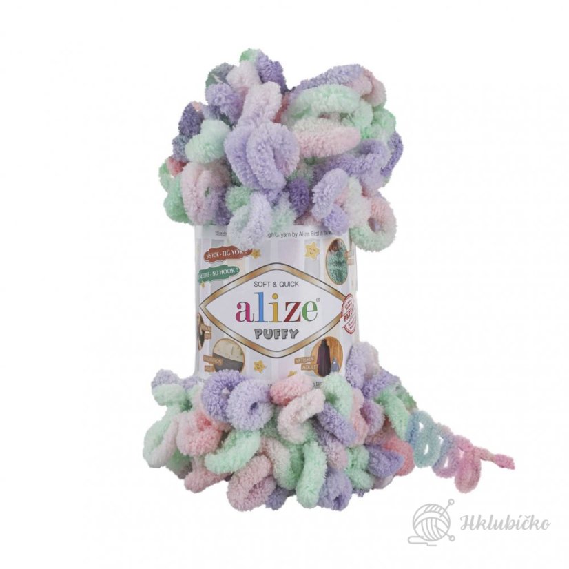 Příze Puffy color 5938 – pastel barvy zeleno fialovo růžová