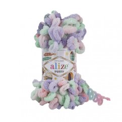Příze Puffy color 5938 – pastel barvy zeleno fialovo růžová