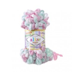 Příze Puffy color 6052 – marshmallow zeleno růžovo bílá
