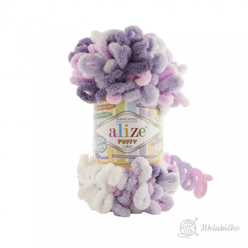 Příze Puffy color 6305 – šeřík fialovo růžovo bílá