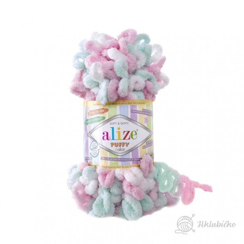 Příze Puffy color 6052 – marshmallow zeleno růžovo bílá