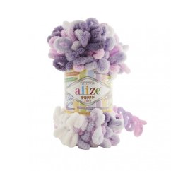 Příze Puffy color 6305 – šeřík fialovo růžovo bílá
