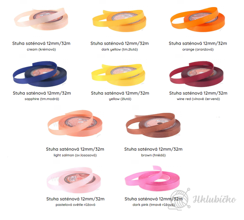 Stuha saténová 12mm/32m tmavě růžová