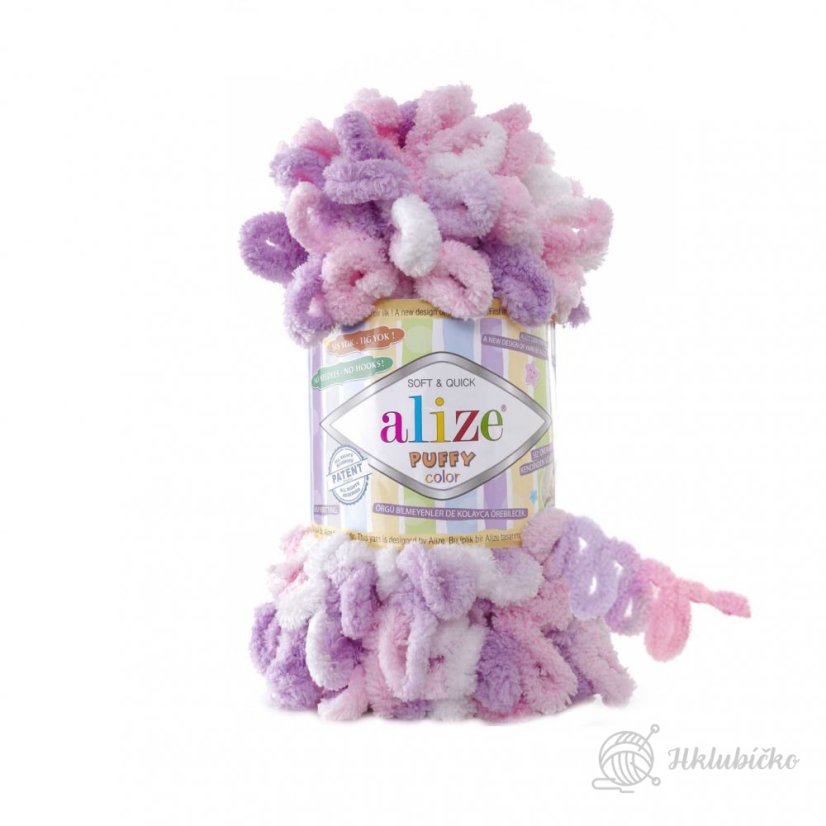 Příze Puffy color 6051 – růžovo-šeřík-bílá