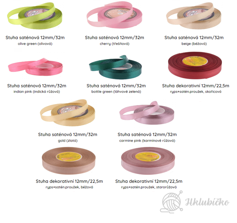 Stuha saténová 12mm/32m třešňová